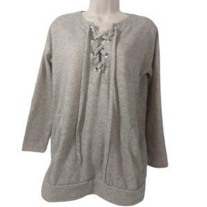 Blush Fleece Tunic Top Gray Women's Size Medium Lace Up Front